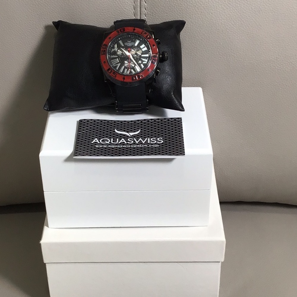 🆕 in Box AQUA SWISS Men’s Swissport Sw1062XG Watch Black/Red